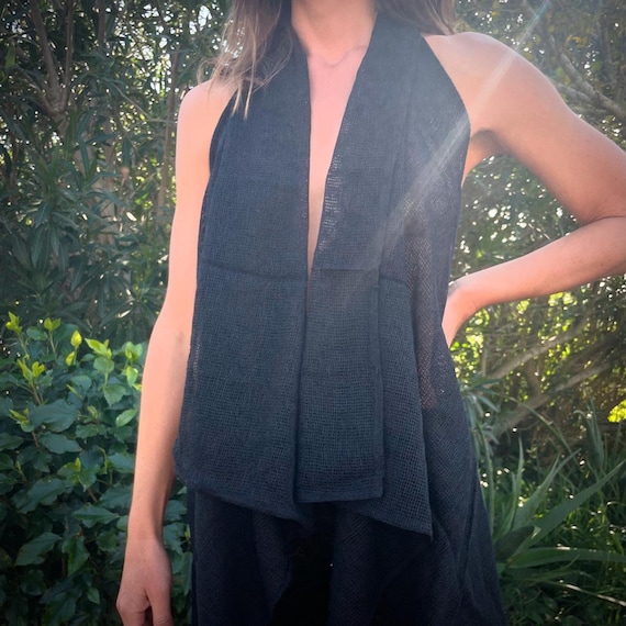 Hemp and silk net tight long boho waistcoat