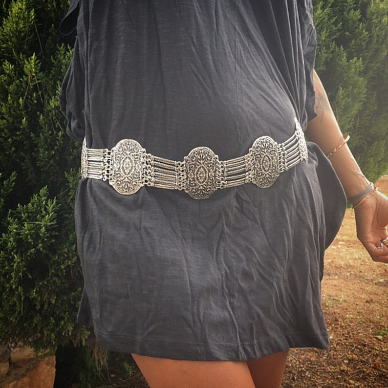 Oval big waist belt silver plated