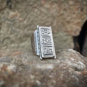 Tribal square seal ring, sterling silver 925
