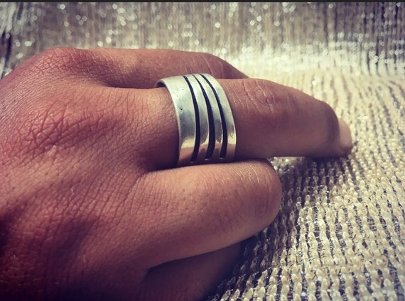 Man stripes band ring, silver plated or silver 925