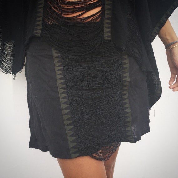 mini jute skirt with geometric triangles border, with poncho set