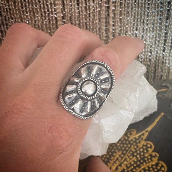 Sun Portrait tribal maxi silver ring