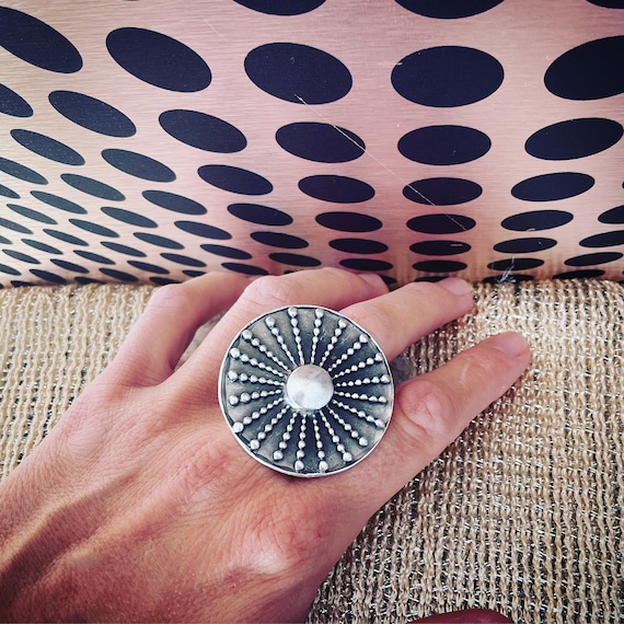 Big Ben big round statement ring, silver plated