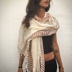 Thin Raw Cotton scarf with hand block chevron print