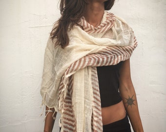 Thin Raw Cotton scarf with hand block chevron print