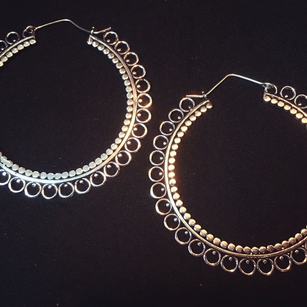 big tribal hoops earrings, silver plated earrings, gypsy, rajastany, bellydance