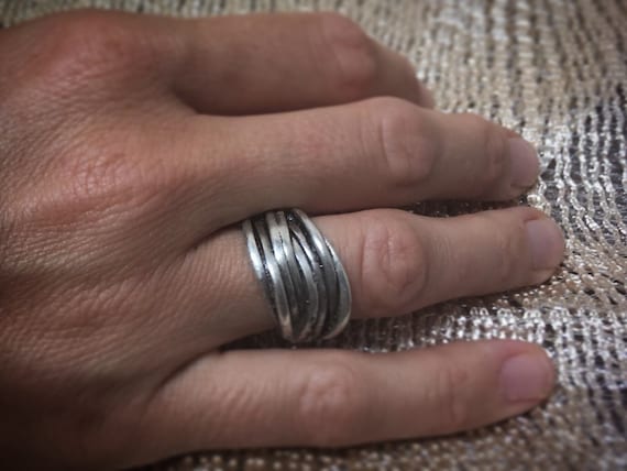 CrissCross stripes silver 925 adjustable ring