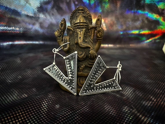 Tribal Triangle sterling silver earrings