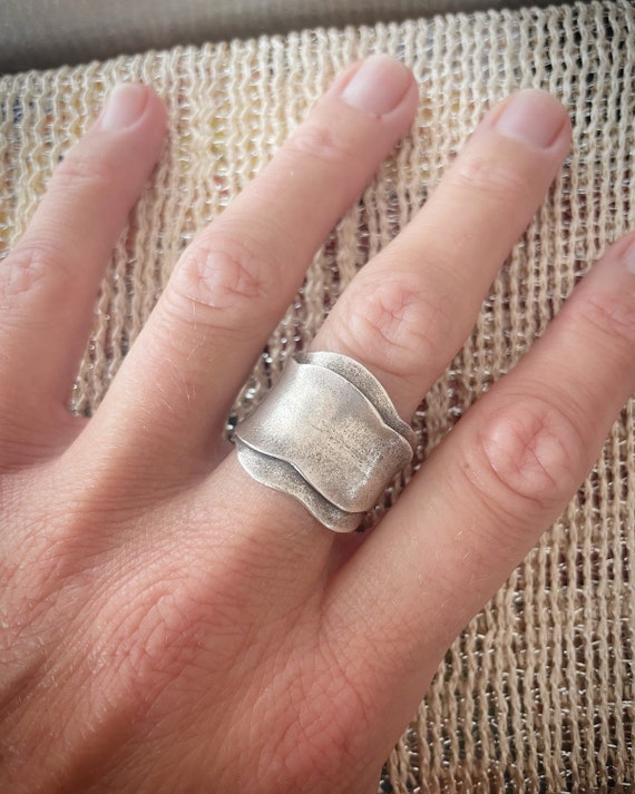 Toffee wavy 925 silver band open ring, adjustable size