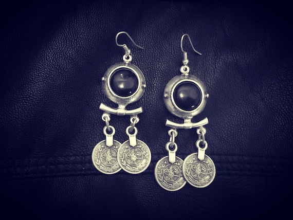 Black with Coins hook earrings