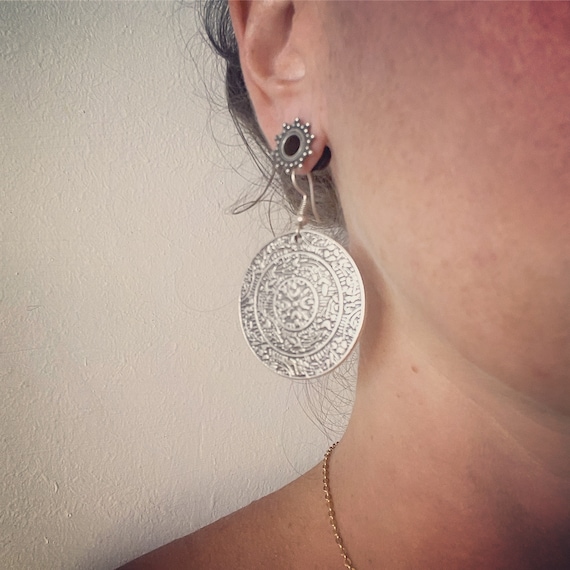 Wheel of Life mandala round consistent statement earrings, silver plated
