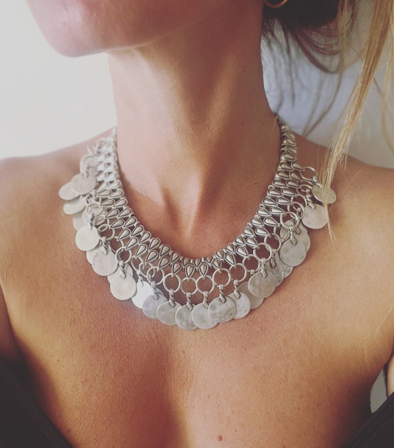 Love Warrior arrowheads with plain coins necklace, silver plated
