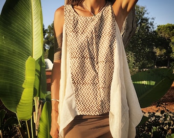 Butterfly hemp and silk with print wide top