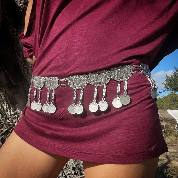 Horus hanging coins silver plated belt