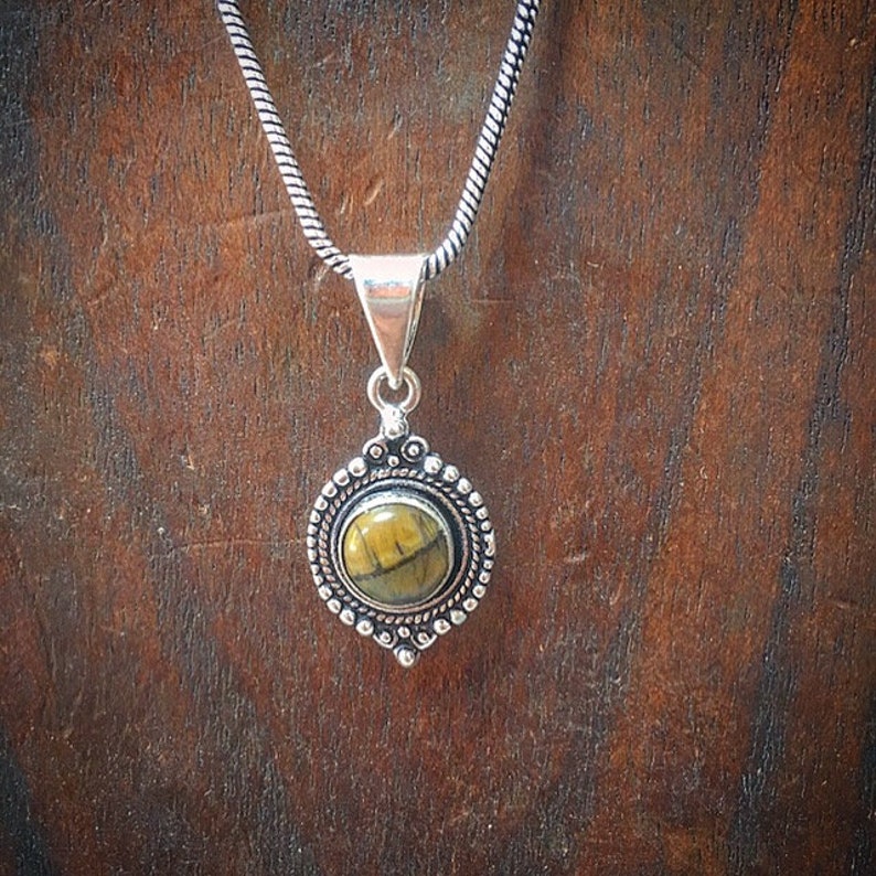 brass or silver plated Drop Tribal Gemstone Charm Pendant Necklace