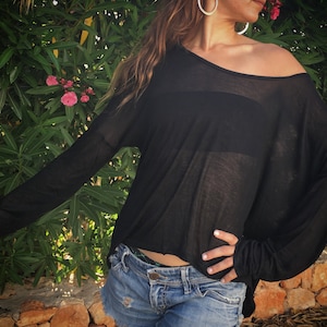 Blusa solta manga longa bambu