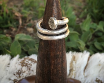 Nail Double Wrapped ring, silver plated