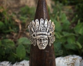 Goyahkla Geronimo man ring, Indio Apache Head man ring, silver plated