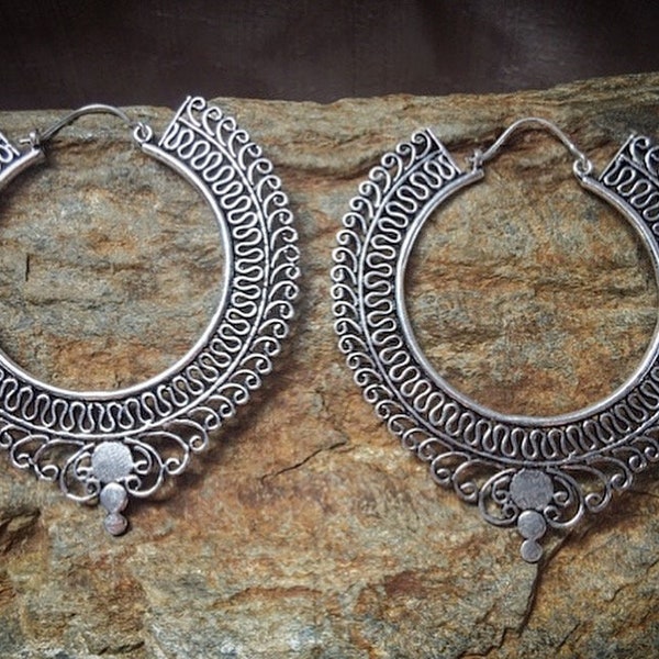 Big Tribal Gypsy Tip Hoops Earrings