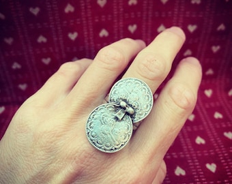 Ottoman Coin ring, adjustable, silver plated