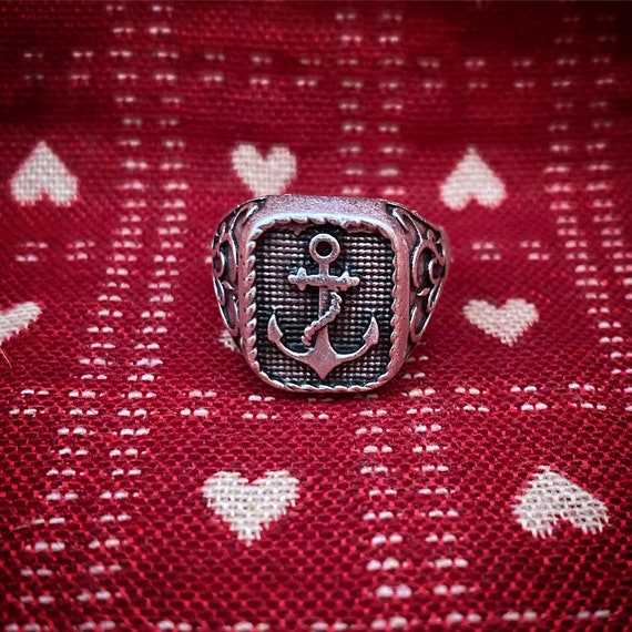 Anchor man ring, adjustable, silver-plated