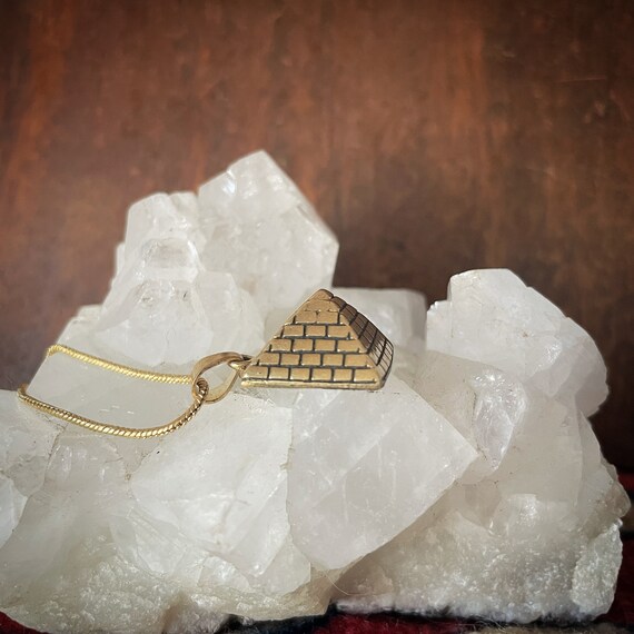 Pyramid brass pendant, 3D pyramid necklace