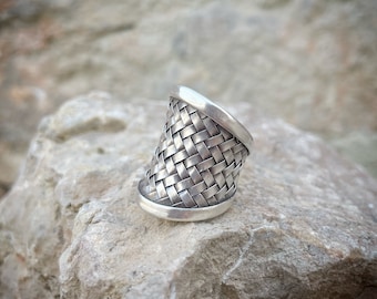 Braided Intertwined Silver 925 long ring