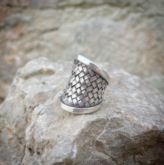 Braided Intertwined Silver 925 long ring