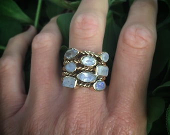 8 stones 5 rope brass stone ring