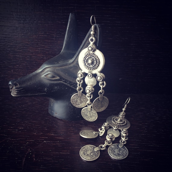 Empress long coins earrings, silver plated