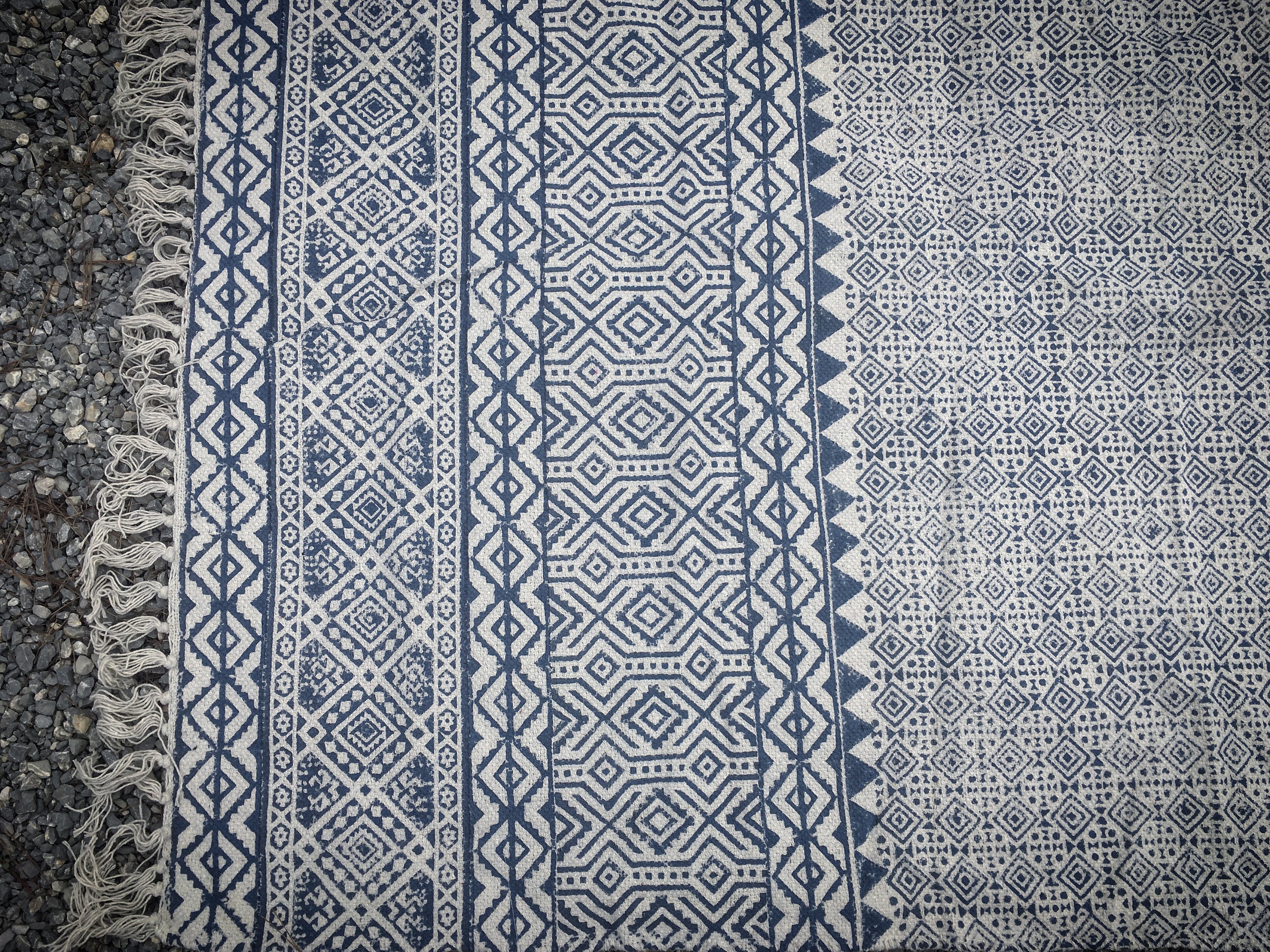 Blue and White Geometric Rug