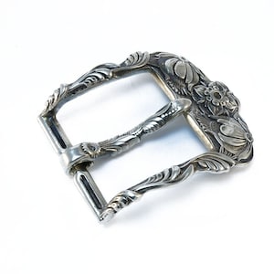 German silver belt buckle &quot;Buds&quot;, flowers belt buckle, Frame belt buckle, Sculptural German silver