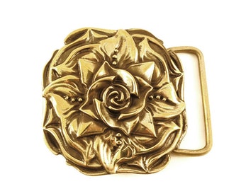 Belt buckle Rose, Ornamental floral handmade women brass accessories, goddess Aphrodite Rose belt buckle, brass artwork