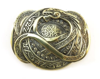Belt buckle Jormungand, World Serpent, Scandinavian, Celtic, Norse dragon, Midgard Serpent, Ouroboros solid brass belt buckle, Viking Snake