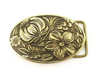 Ukrainian Petrykivka belt buckle, Ukrainian floral design solid brass belt buckle, Petrykivka painting metal art casting