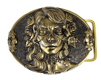 Fibbia Cintura Messicana Con Teschio Per Il Giorno Dei Morti, Stile Pagano In Lega Di Zinco, Unisex Larghezza 40 Mm
