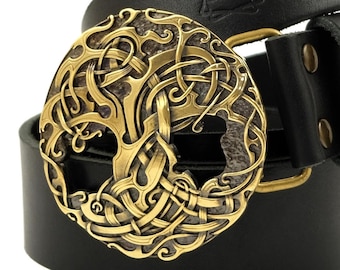 Leather Belt With World Tree Belt Buckle, Scandinavian  display picture 1