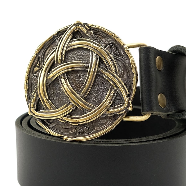 Ceinture en cuir avec boucle Triquetra, croix celtique du Nord, boucle de ceinture solide Celtic Trinity Knot Triquerta sur ceinture en cuir décontractée