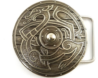 Viking Shield belt buckle, Scandinavian Nordic Celtic Norse military armor round battle shield solid German silver belt buckle, gift