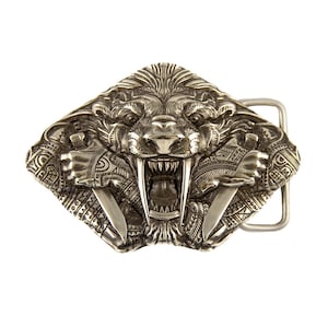 German silver belt buckle Hunting Tiger, Wild animal hunting tiger steel fangs solid nickel silver belt buckle for men and women