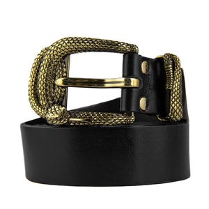 Läderbälte med mässingsspänne Skallerorm, 4,8 cm bredd, Bälte med handgjort ormspänne, Herr Dam Accessoar
