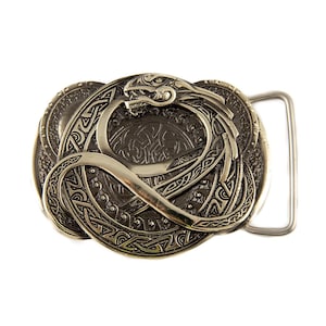 Hebilla de cinturón de plata alemana Jormungand, Serpiente del Mundo, Escandinava, Celta, Dragón Nórdico, Serpiente de Midgard, Hebilla de cinturón maciza Ouroboros