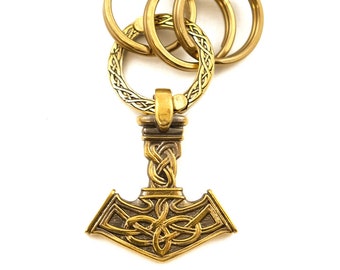 Mjolnir keychain, Handmade solid brass Mjolnir keychain, Scandinavian Old Norse Viking Thor Hammer Mjolnir gift for men and women