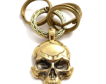 Skull keychain, Handmade human skull key chain, Skeleton skull solid brass keychain, Dead head brass gift for men and women