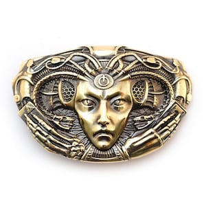 Medusa Gorgon belt buckle, Giger art inspiration modern mythological creature, snake head Gorgo solid brass belt buckle only buckle