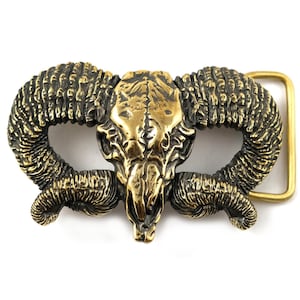 Ram Skull solid brass and german silver belt buckle, Handmade Bighorn wild west buckle, Mouflon tribal Trophy Skull belt buckle,leather belt