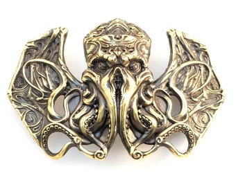 Cthulhu belt buckle, Underwater mythical Lovecraft monster Cthulhu Giant Squid skull solid belt buckle, Monster men women accessories