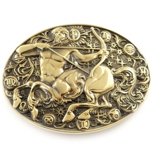 Boucle de ceinture Sagittaire, boucle de ceinture en laiton massif signe astrologique astrologique pour ceinture décontractée pour homme et femme