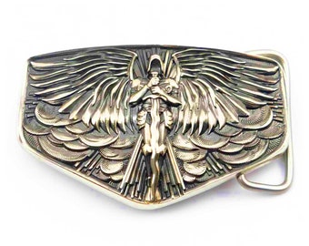 Archangel Michael German silver belt buckle, Saint Michael San Miguel Christian, Patron of paratroopers, Archangel of Justice, Tyrael