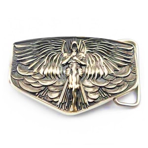 Archangel Michael German silver belt buckle, Saint Michael San Miguel Christian, Patron of paratroopers, Archangel of Justice, Tyrael